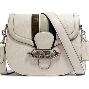 Coach Jade Leather Saddle Bag With Varsity Stripe In SV/Chalk Pale Green Multi